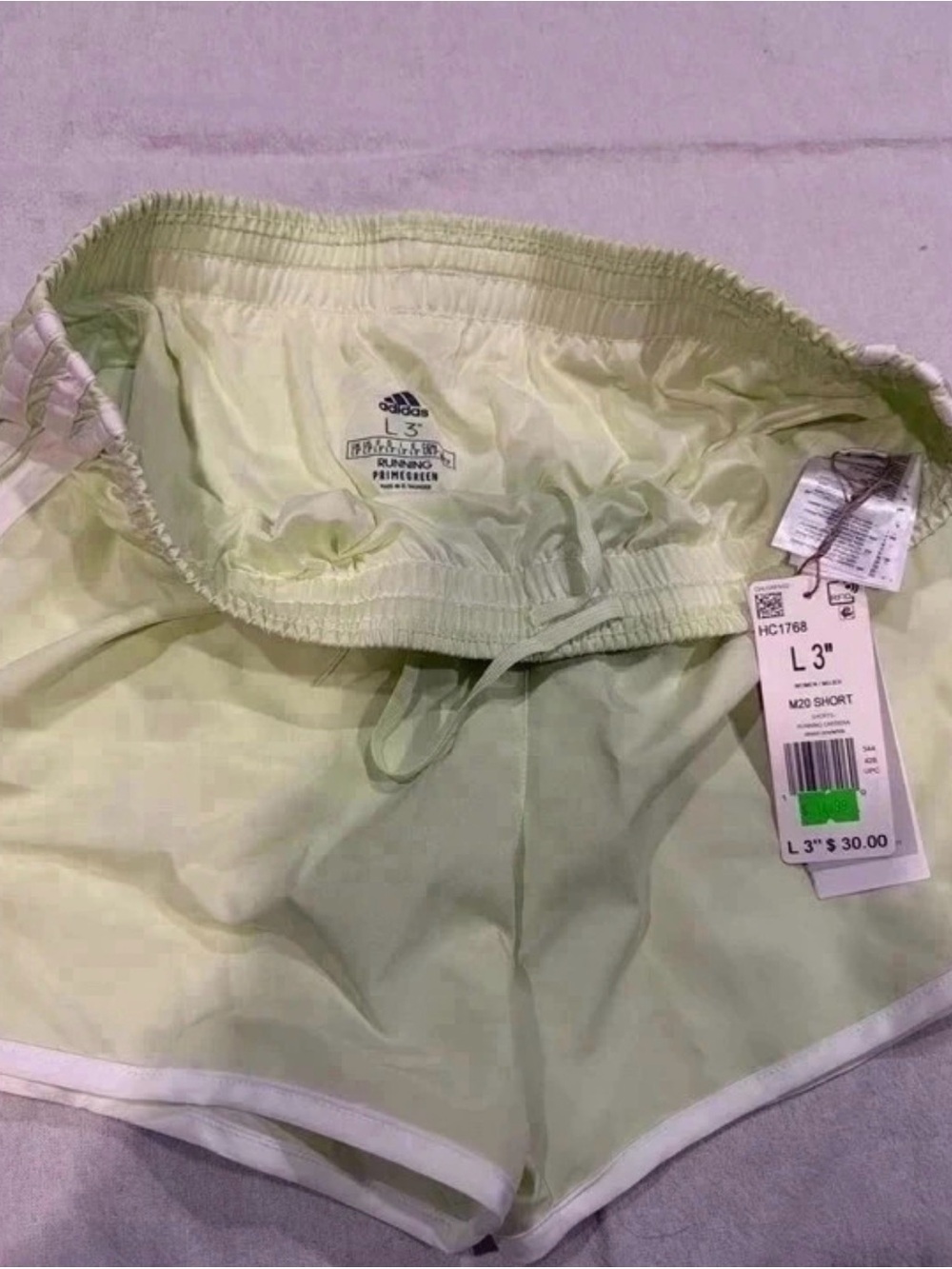 adidas Light Green Athletic Running Shorts with White Trim